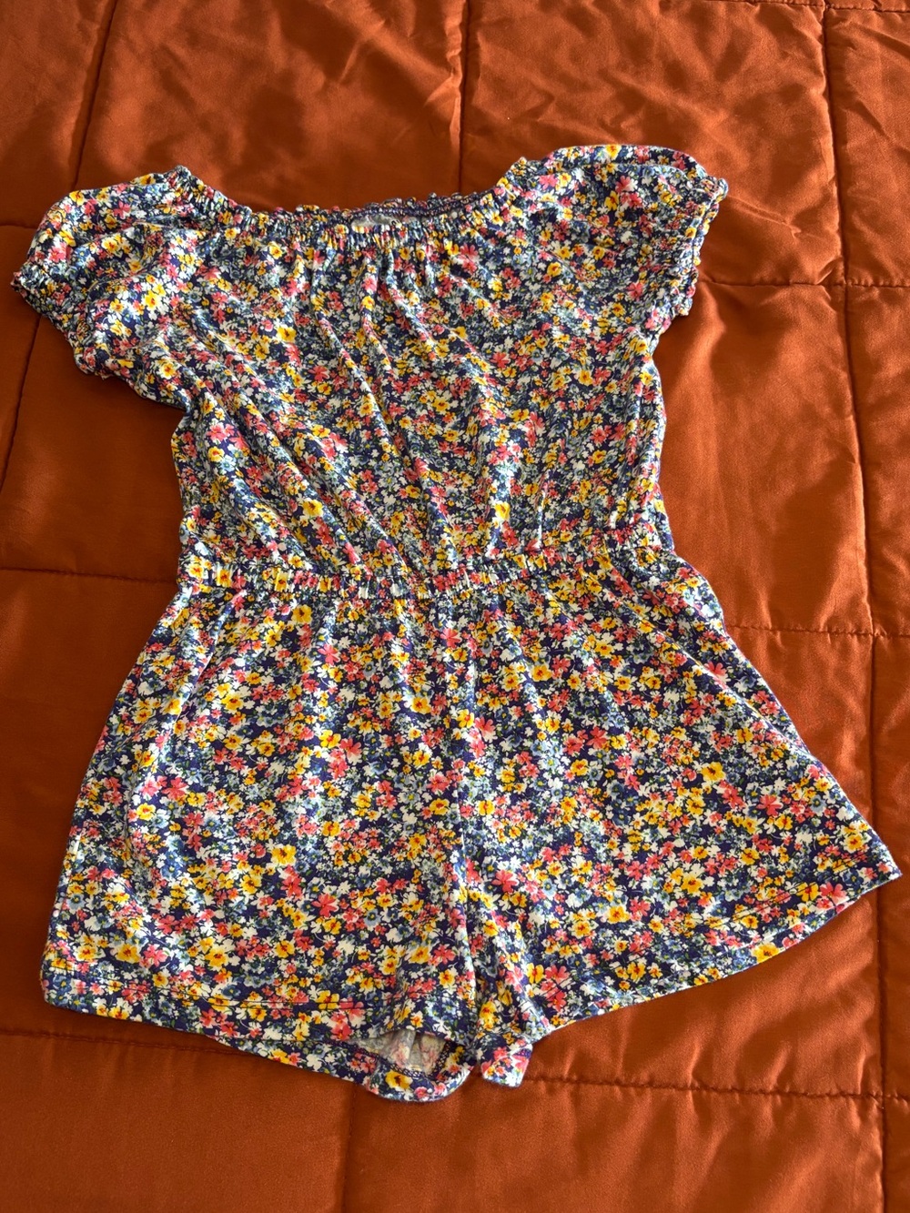 Old Navy Navy Floral Girls Romper W Yellow/Pink/White Flowers Comfy Lightweight